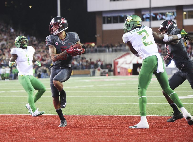 WSU receiver Gabe Marks says college athletes have less freedom to express themselves; and for several good reasons. (Tyler Tjomsland / The Spokesman-Review)