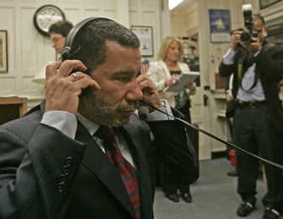 
New York Lt. Gov. David Paterson prepares for a radio show at the state Capitol in Albany on Thursday. Paterson on Monday will replace Gov. Eliot Spitzer, who resigned Wednesday. Associated Press
 (Associated Press / The Spokesman-Review)