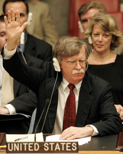 
John Bolton, U.S. ambassador to the U.N., votes for a Security Council resolution on the North Korea missile crisis Saturday. 
 (The Spokesman-Review)