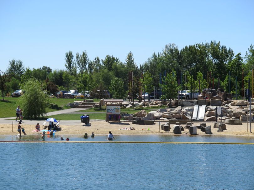 Ponds at Esther Simplot Park, which include a kids' wading beach, reopened for recreation on Thursday, Aug. 17, 2017, after a long closure due to high E. coli levels. (Betsy Z. Russell)