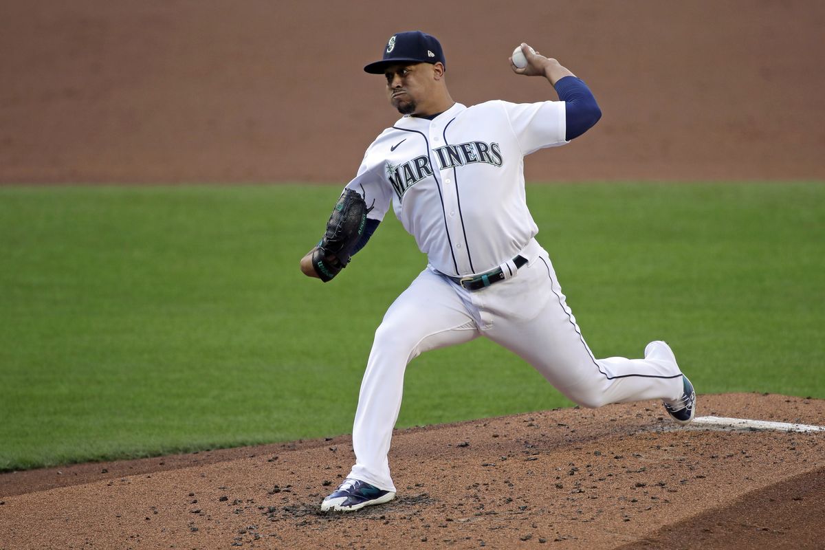 Seattle Mariners starting pitcher Justus Sheffield throws against the Oakland Athletics during the second inning of a baseball game Monday, Aug. 3, 2020, in Seattle. (AP Photo/Ted S. Warren) ORG XMIT: WATW101  (Ted S. Warren)