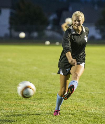 Central Valley’s Savannah Hoekstra warms up before her game against University on Wednesday, at University High School. Central Valley won the game 3-1. (Colin Mulvany)