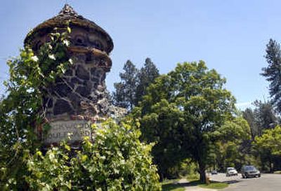 
Two 16-foot tall stone pillars, one on each side of the street, adorn the intersection of Rockwood Boulevard and 11th Avenue. 
 (Holly Pickett / The Spokesman-Review)