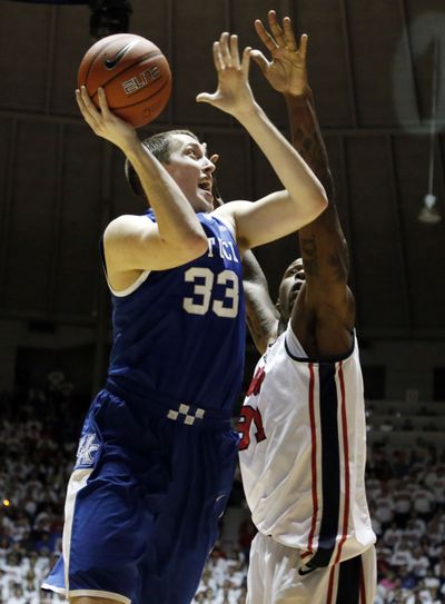 Kentucky’s Kyle Wiltjer had 26 points in 87-74 win over No. 16 Mississippi. (Associated Press)