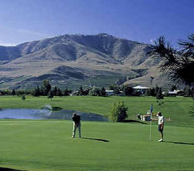 Golfers play hole No. 18 at Lake Chelan Golf Course.Golfers play hole No. 18 at Lake Chelan Golf Course.
(Photo courtesy of Lake Chelan Golf CoursePhoto courtesy of Lake Chelan Golf Course / The Spokesman-Review)