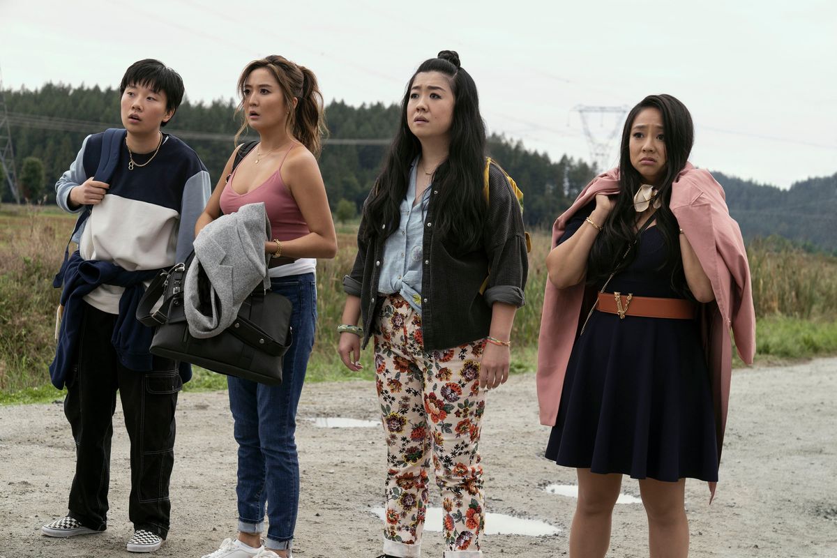Sabrina Wu as Deadeye, Ashley Park as Audrey, Sherry Cola as Lolo, and Stephanie Hsu as Kat in “Joy Ride.”  (Lionsgate)