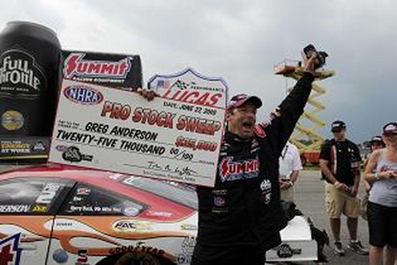 NHRA Full Throttle Pro Stock driver, Greg Anderson, swept to victory in Norwalk, Ohio. (Photo courtesy of NHRA)