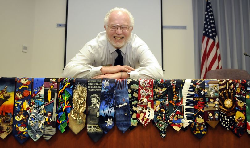 Spokane Valley councilman, Arne Woodard is known for his ties. Many are bright, loud and a few are a bit wild. He owns about 60 of them and since his appointment to the council last year, Woodard has tried to wear a different tie every Tuesday night. (Dan Pelle)