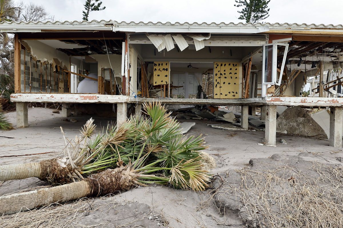 Many homes on the barrier island, Manasota Key, suffered extensive damage when Hurricane Milton struck Florida. The devastation from high winds and storm surge is seen on this home on Friday, Oct. 11, 2024.  (Al Diaz / Miami Herald Staff/Miami Herald/TNS)