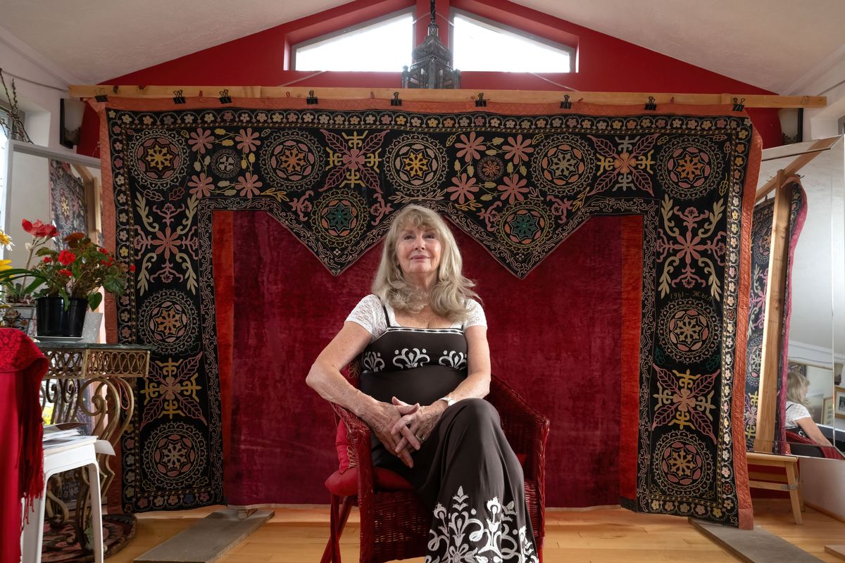 Ann Marie Burk got a job with the U.S. State Department teaching English in Kyrgyzstan, a small country in Central Asia. While there, she became fascinated with the local hand-embroidered wall hangings and collected about 200 of them. These textiles reveal the culture of Kyrgyz nomads before Kyrgyzstan was occupied by Russia in 1921 and transformed into a Soviet state.  (COLIN MULVANY/THE SPOKESMAN-REVIEW)