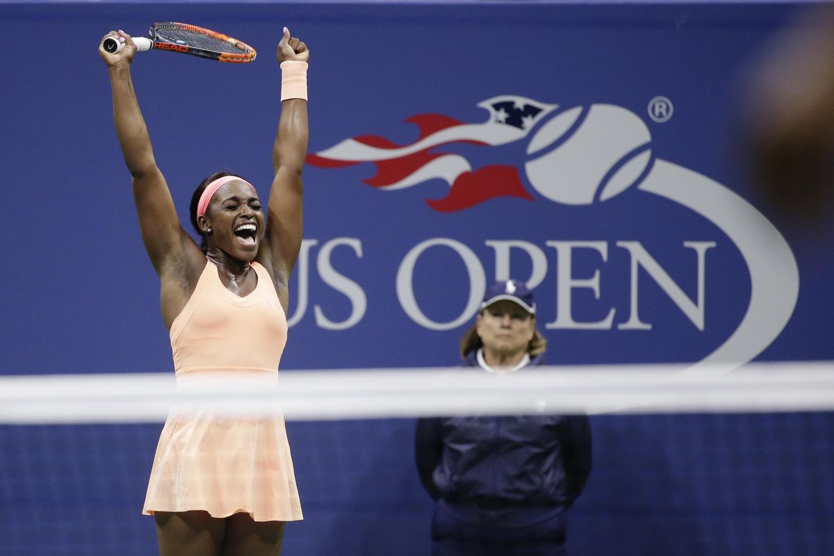 Sloane Stephens, of the United States, reacts after defeating Venus Williams, of the United States, during the semifinals of the U.S. Open tennis tournament, Thursday, Sept. 7, 2017, in New York. (Seth Wenig / Associated Press)
