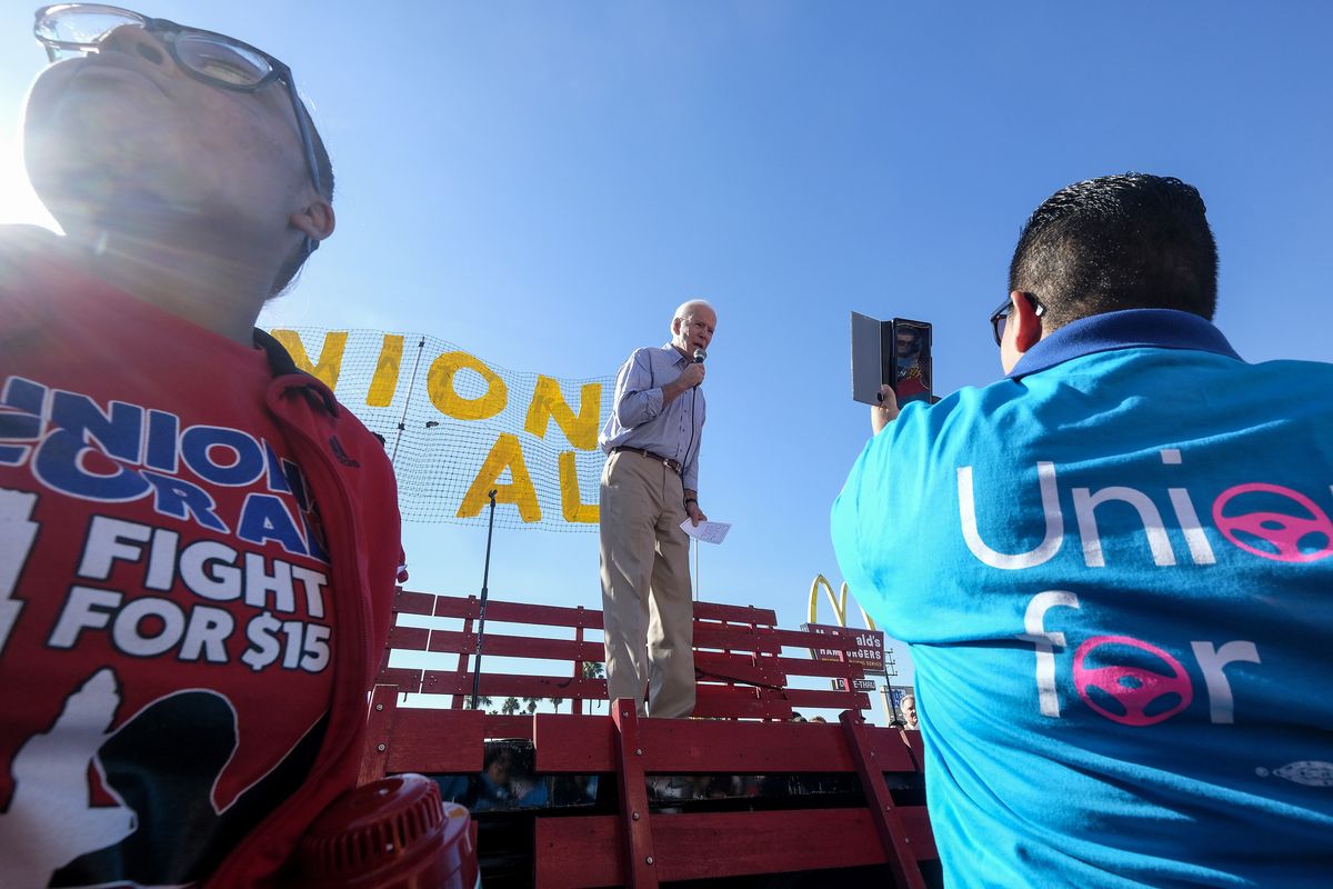 In this Dec. 19, 2019 photo, Democratic presidential candidate former Vice President Joe Biden, speaks at a rally in support of McDonald