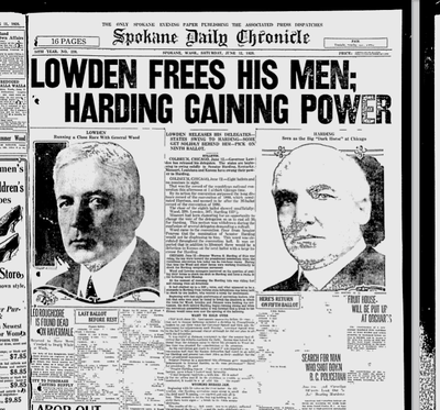 Nearly 500 votes were needed to win, and Poindexter received only 20 votes on the first ballot.  (Spokane Daily Chronicle archives)