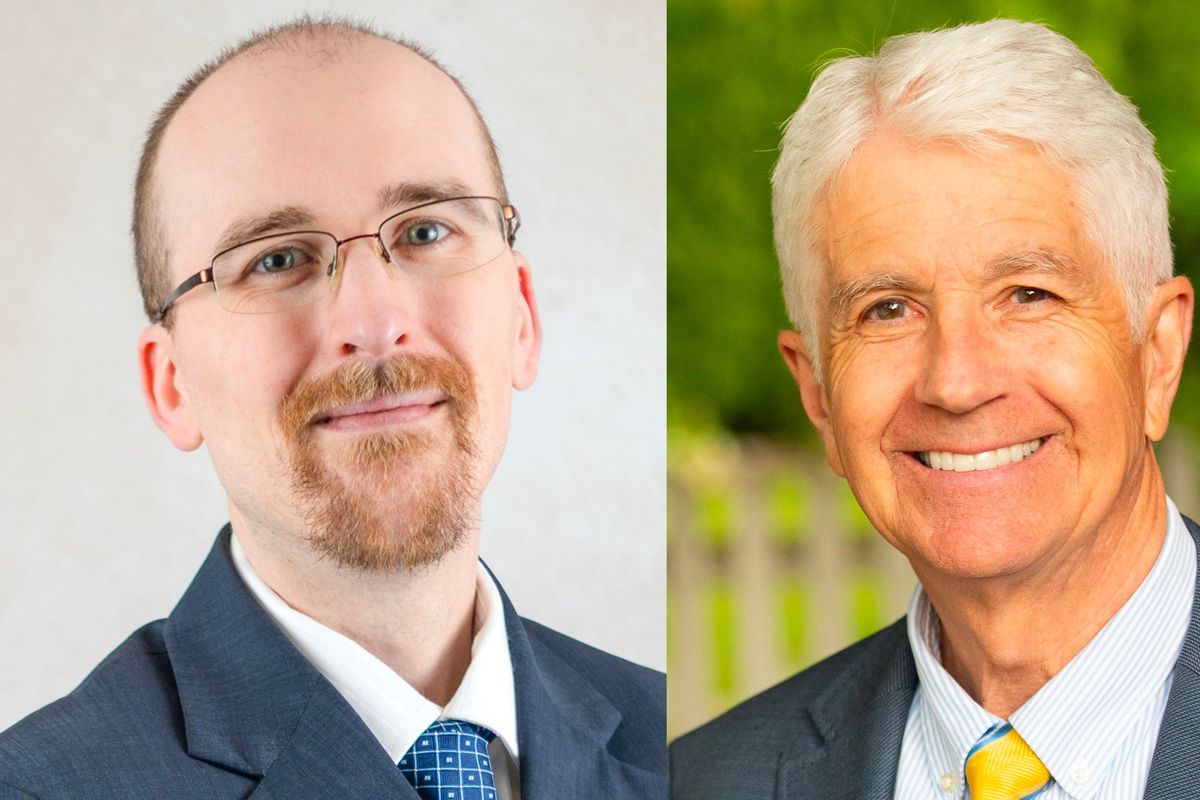 Attorney Andrew Van Winkle, left, is challenging the re-election bid of Spokane County Superior Court Judge Timothy Fennessy in the November election. 