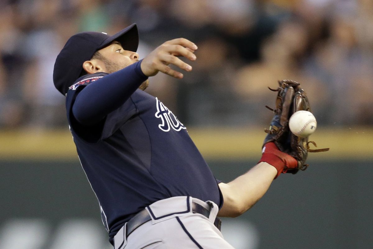 La Stella mishandles a pop-up from M’s Chris Taylor for key error in the fourth. Two runs scored and Taylor wound up on second base. (Associated Press)
