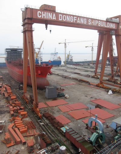 Sinking freight rates have hit ship builders such as Dongfang Shipbuilding in Yueqing, China, where unfinished tankers sit idle.