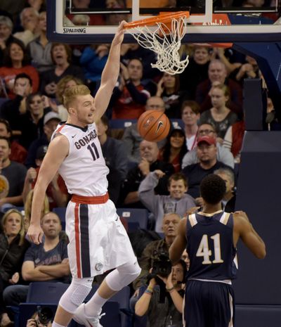 Gonzagas Domantas Sabonis scored 15 points and pulled down 14 rebounds in win over Mount St. Mary’s last Saturday. (Rajah Bose / The Spokesman-Review)