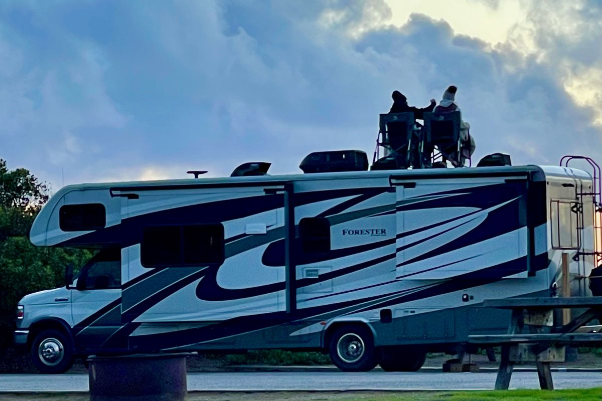 Instagrammers getting that shot from the roof of their RV at sunset at Morro Strand State Park in California. (Leslie Kelly)