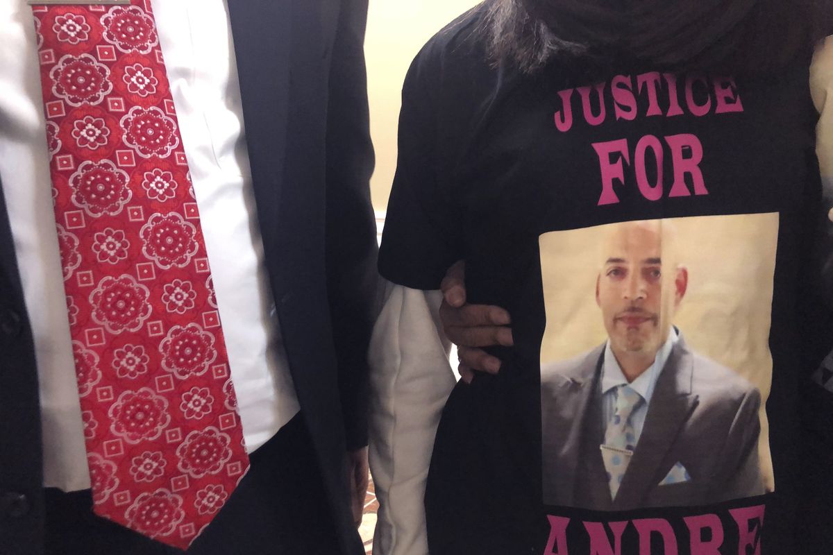 Andre Hill, fatally shot by Columbus police on Dec. 22, is memorialized on a shirt worn by his daughter, Karissa Hill, on Thursday, Dec. 31, 2020, in Columbus, Ohio. Karissa Hill said she considered her father an “everything man” because he did so many things.  (Andrew Welsh-Huggins)