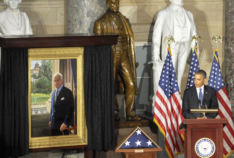 WASHINGTON -- President Barack Obama speaks at a memorial service for former House Speaker Tom Foley in Statuary Hall of the U.S. Capitol on Tuesday. (Jim Camden)