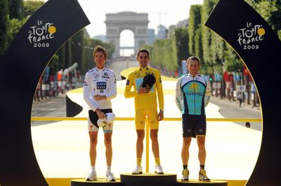 From left, second-place Andy Schleck, who was also best young rider, Tour de France winner Alberto Contador of Spain and third-place Lance Armstrong of the United States. (Associated Press / The Spokesman-Review)