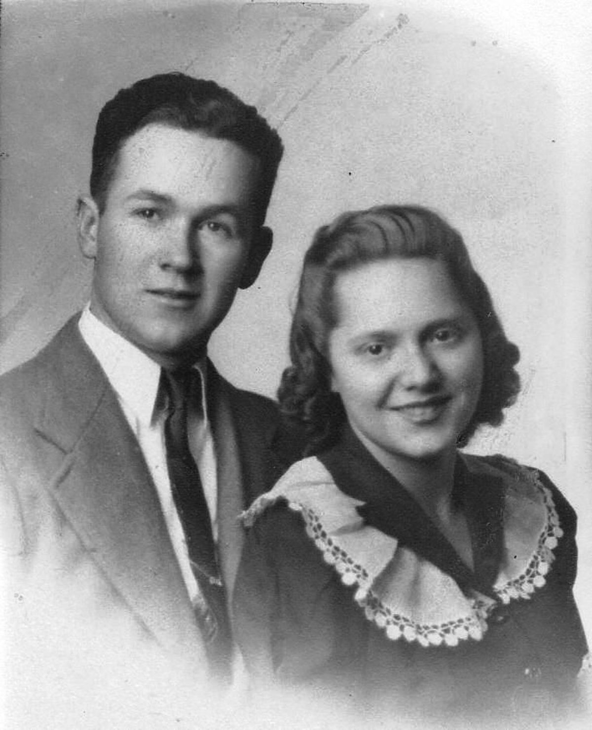 Charlie and Mable Mitson, both 17, are seen in their wedding photo in July 1942.  (Courtesy)