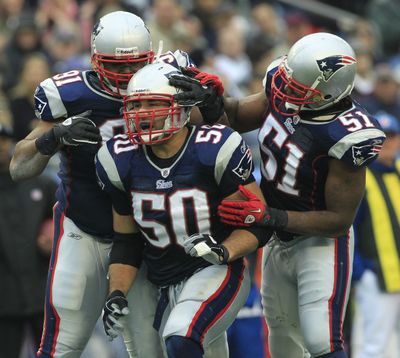 Patriots linebacker Rob Ninkovich (50), the son of an ironworker, was always the player nobody wanted until he got to New England. (Associated Press)
