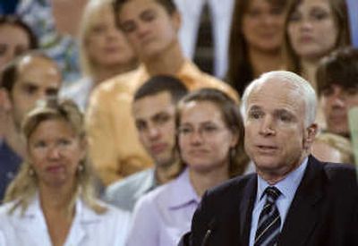 
Sen. John McCain,  R-Ariz.,  talks to doctors, nurses, scientists and health care workers Tuesday in Tampa, Fla. Associated Press
 (Associated Press / The Spokesman-Review)