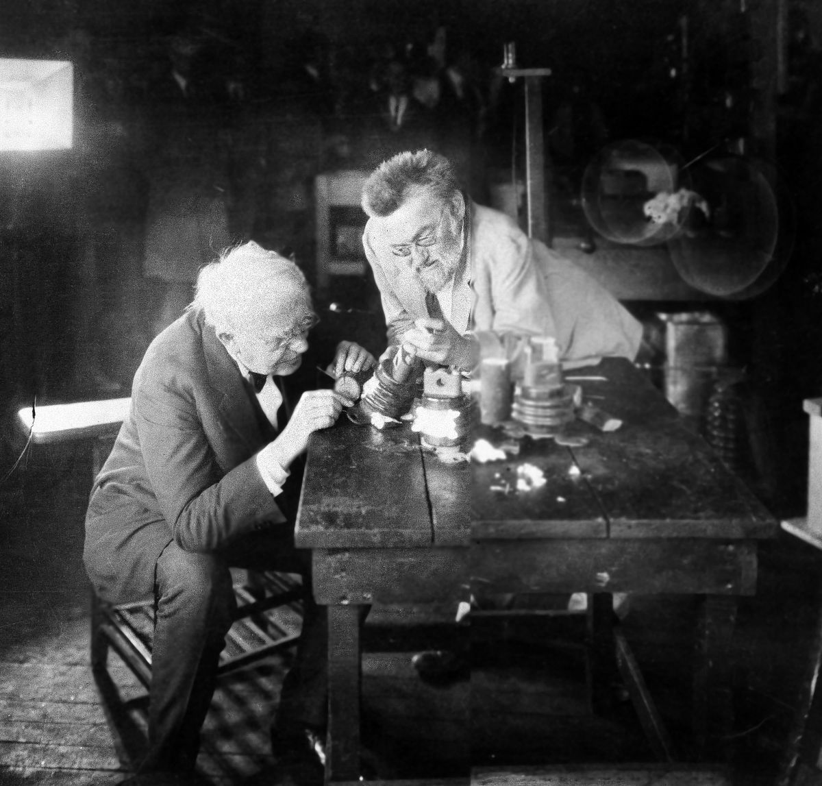 Inventors Thomas Edison, left, and Charles Steinmetz work in Steinmetz’s laboratory during the Great Depression. “Innovation is the way America generally gets out of downturns,” says Robert Budens, president of the Patent Office Professional Association. (The Spokesman-Review)