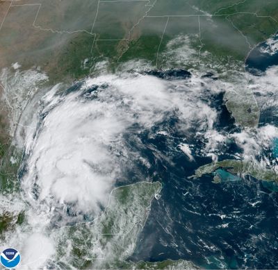 This satellite image provided by NOAA shows Tropical Storm Nicholas in the Gulf of Mexico on Sunday, Sept. 12, 2021. Tropical storm warnings have been issued for coastal Texas and the northeast coast of Mexico. Nicholas is expected to produce storm total rainfall of 5 to 10 inches, with isolated maximum amounts of 15 inches, across portions of coastal Texas into southwest Louisiana Sunday, Sept. 12 through midweek.  (HOGP)