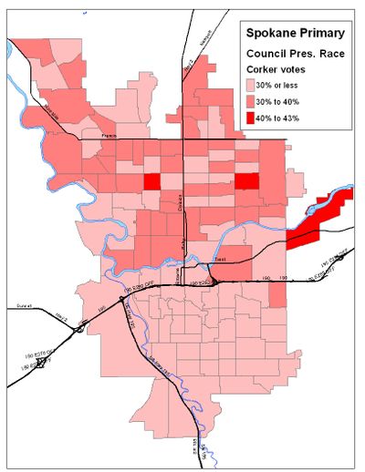 Updated vote percentages for Steve Corker in City Council President race as of Aug. 18. (Jim Camden)