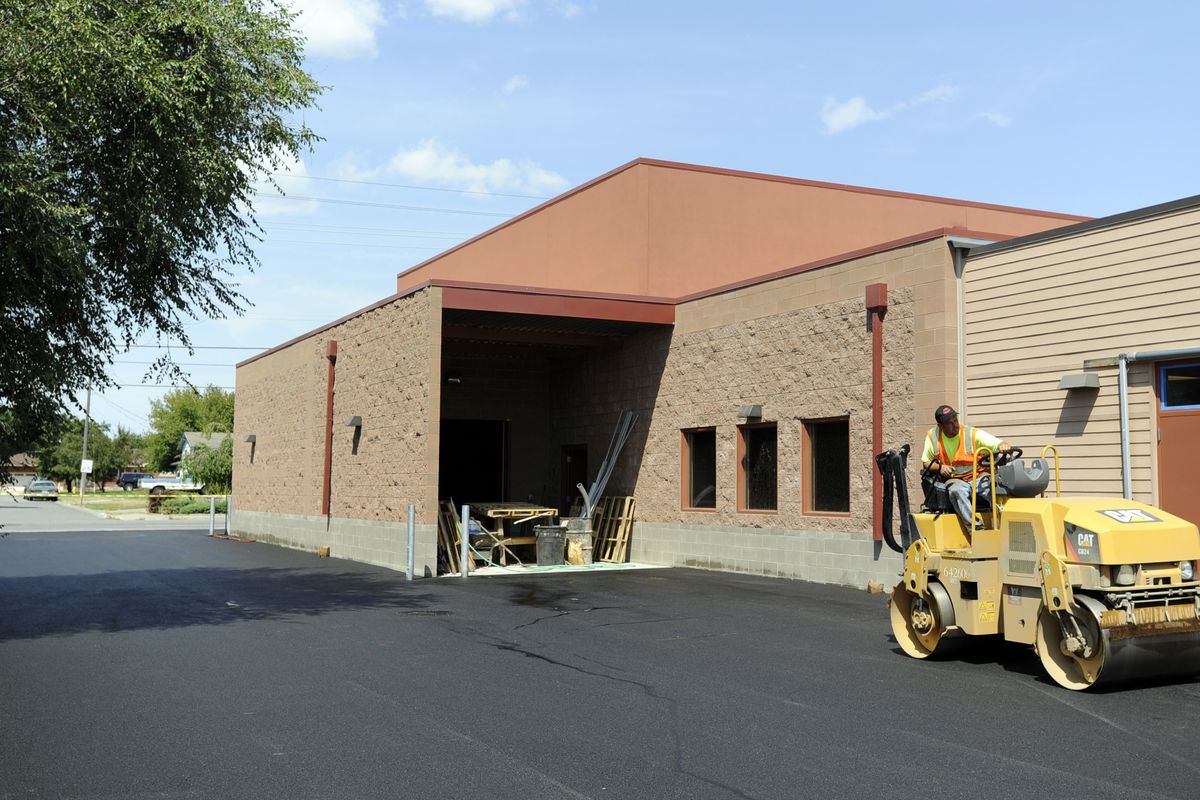 The new warehouse for the Spokane Valley food bank is nearly complete. It sits next to Spokane Valley Partners, the former Nazarene Church, at 10814 E. Broadway Ave. (Jesse Tinsley / The Spokesman-Review)
