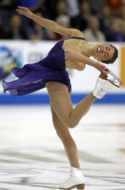 Alissa Czisny skates to a first-place finish in the ladies free skating at the Skate America figure skating competition in Ontario, Calif. (Associated Press)