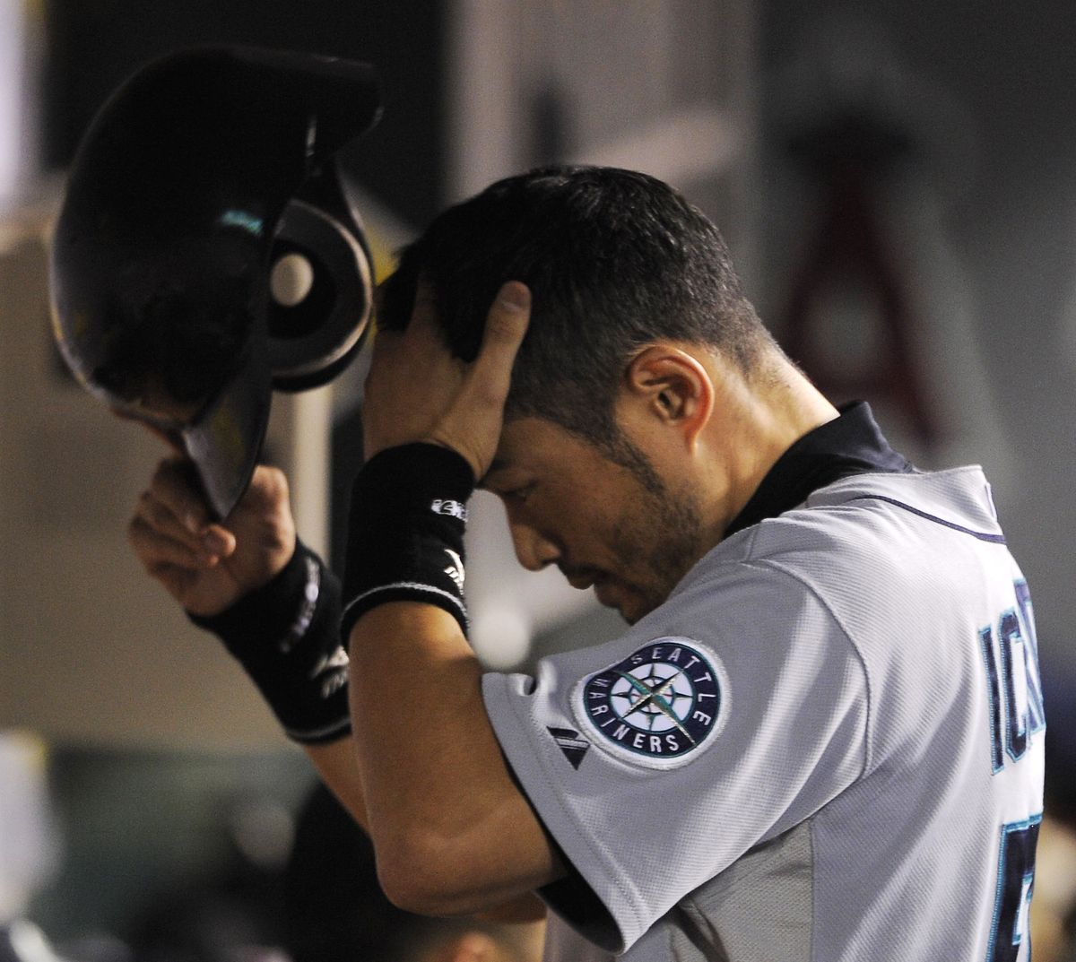 Seattle’s Ichiro Suzuki went 0 for 4 Thursday and finished the series against the Angels 1 for 13.  (Associated Press / The Spokesman-Review)
