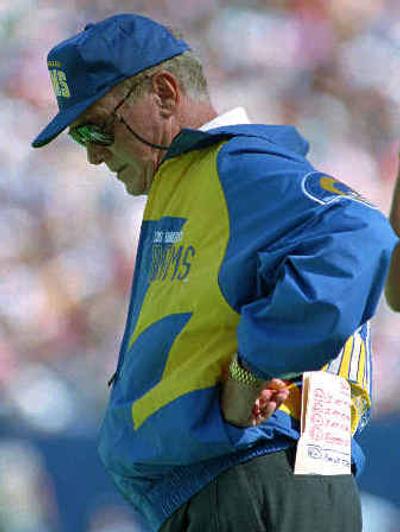 
Chuck Knox, shown here with the L.A. Rams in 1993, was 83-67 as coach of the Seahawks, including the playoffs. 
 (Associated Press / The Spokesman-Review)