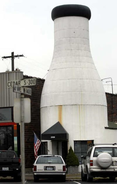 
The Milk Bottle building at 321 S. Cedar in Spokane is currently home to the Spokane County Democratic Central Committee. 
 (Holly Pickett / The Spokesman-Review)