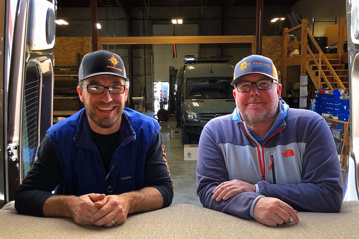 Josh Shetler (left) and Jay Sfingi are co-founders of SYNC Vans in Hailey, Idaho. (Leslie Kelly)