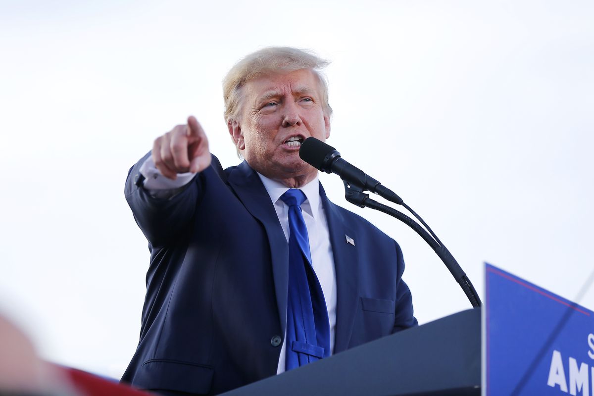 FILE - Former President Donald Trump speaks at a rally at the Delaware County Fairgrounds, April 23, 2022, in Delaware, Ohio. With Trump focused on solidifying his reputation as a GOP kingmaker ahead of another potential presidential run, some allies say the Ohio victory could encourage him to step up his involvement in other bitter primary fights from Arizona to Missouri.  (Joe Maiorana)