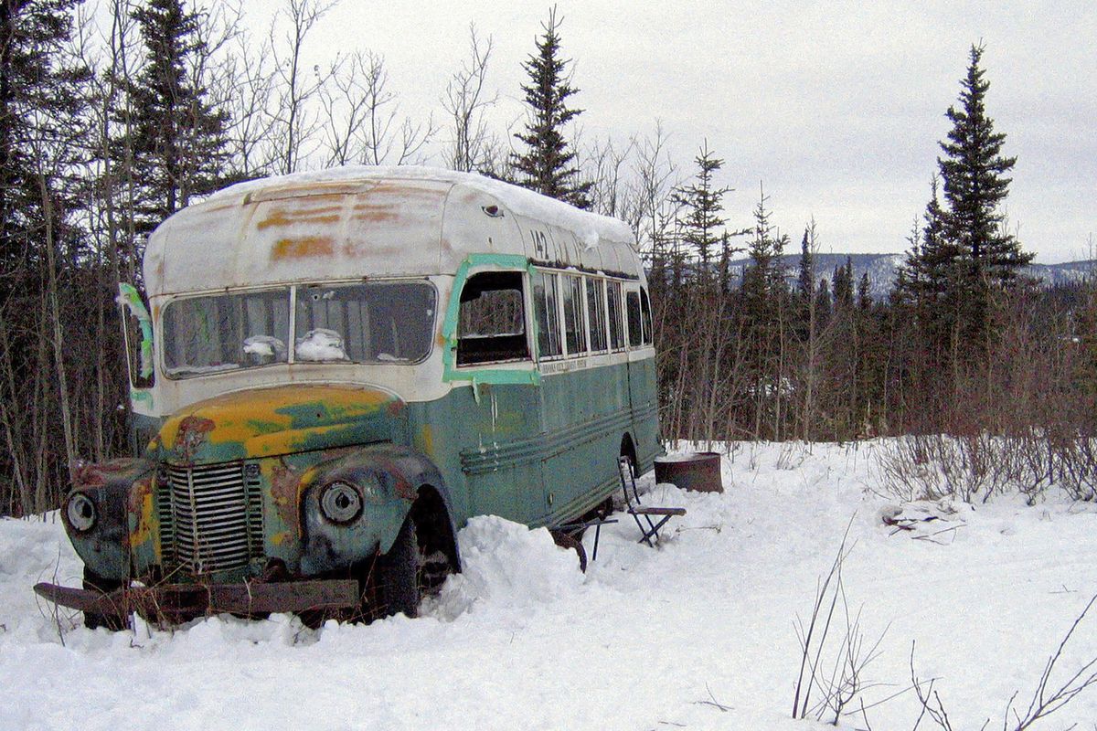 The abandoned bus, seen in March 2006, was where Christopher McCandless starved to death in 1992 in Denali National Park.  (Jillian Rogers)