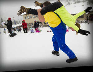 Wife Carrying Contest at Lookout Pass Winter Carnival. (Lookout Pass Ski Area)