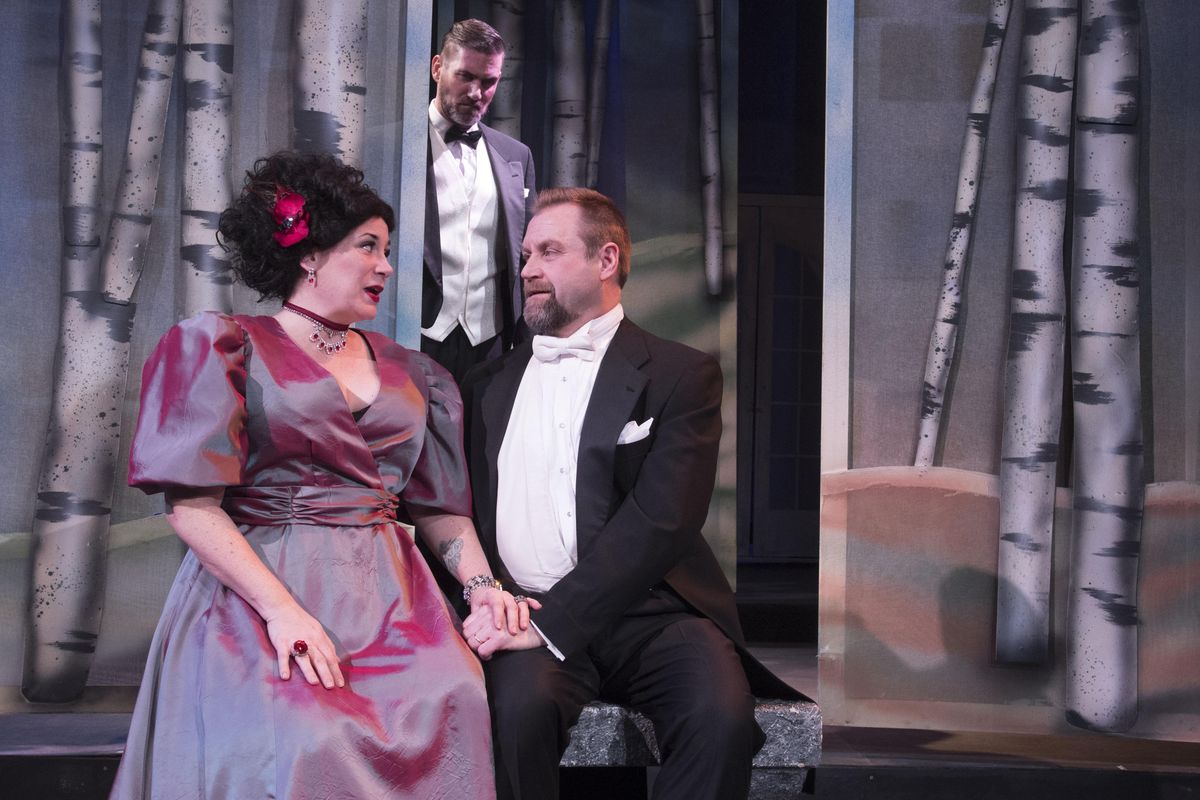 Front, left to right, Abbey Crawford as Desiree, Jim Swoboda as Fredrik and Patrick McHenry-Kroetch, perform a scene from Spokane Civic Theatre