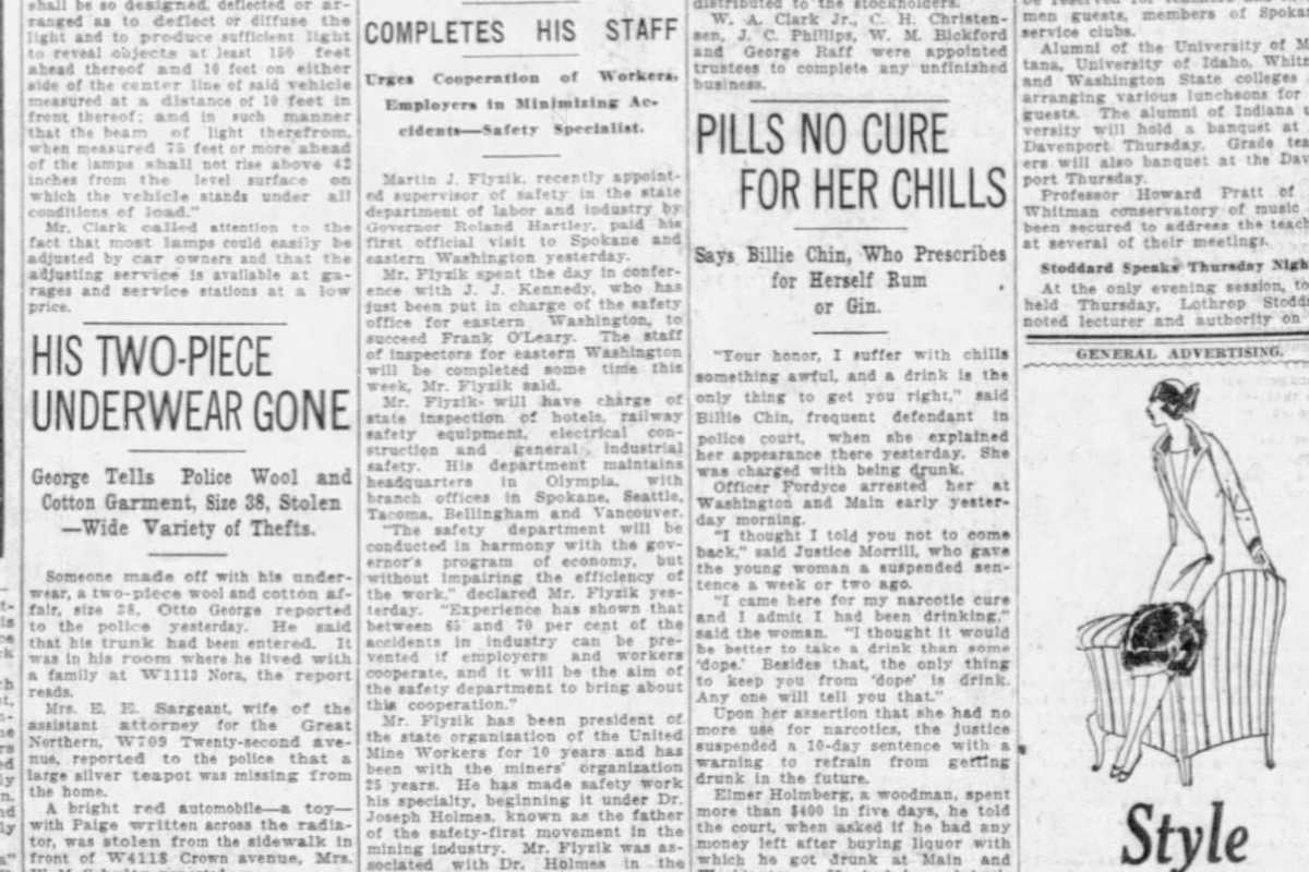 Billie Chin, a frequent defendant on liquor charges, explained to a judge why she needed her rum, The Spokesman-Review reported on April 5, 1925.  (Spokesman-Review archives)