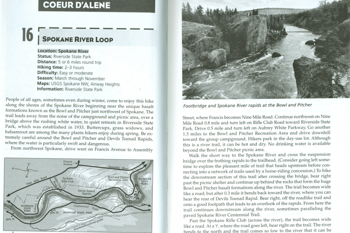 The guidebook "100 Hikes in the Inland Northwest" features the Bowl and Pitcher-area trails in Riverside State Park.