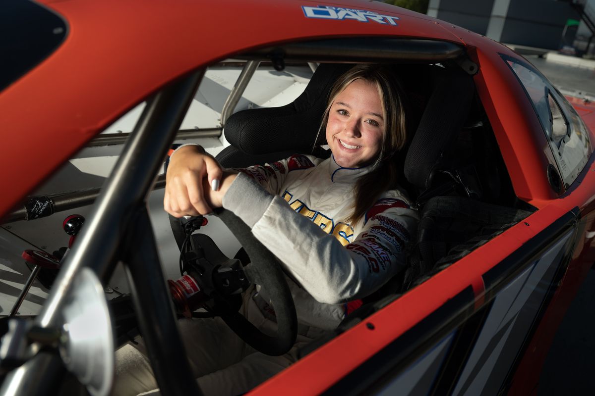 Danica Dart, 14, of Ephrata, shown Thursday, is set up for qualifying heats beginning this week at Stateline Speedway. If she gets in, she will race in the Idaho 200, similar to NASCAR-style racing.  (COLIN MULVANY/THE SPOKESMAN-REVIEW)