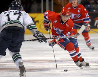 
Judd Blackwater, one of Spokane's three 20-year-olds, has 10 goals and eight assists in the playoffs. 
 (Jesse Tinsley / The Spokesman-Review)