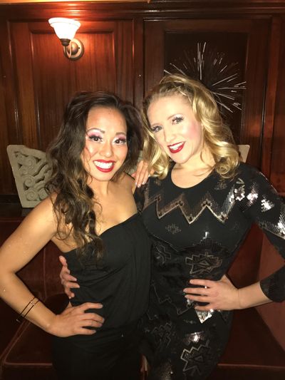 Diana Huey, left, and Kristin Burch Posner – sister mermaids in the Broadway Across America national tour of “The Little Mermaid” – are seen at the closing night celebration in Seattle in December 2016. (Kristin Burch Posner / Courtesy photo)