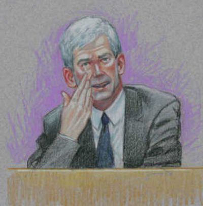 
Former Enron CFO Andrew Fastow wipes away tears during testimony Tuesday.
 (Associated Press / The Spokesman-Review)