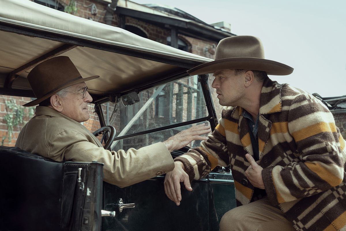 Robert De Niro, left, and Leonardo DiCaprio star in “Killers of the Flower Moon.”  (APPLE TV+)