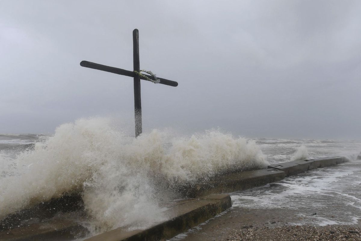 Larger than usual waves crash ashore on Bolivar Peninsula, Friday, Aug. 25, 2017, as Hurricane Harvey approaches Texas. (Guiseppe Barranco / Associated Press)