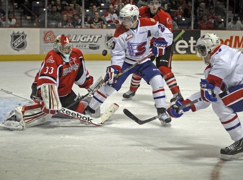 The Spokane Chiefs' relentless effort paid off on Friday, January 6th in a 5-2 victory over the East Division-leading Moose Jaw Warriors. (Chris Anderson/The Spokesman-Review). (Christopher Anderson)